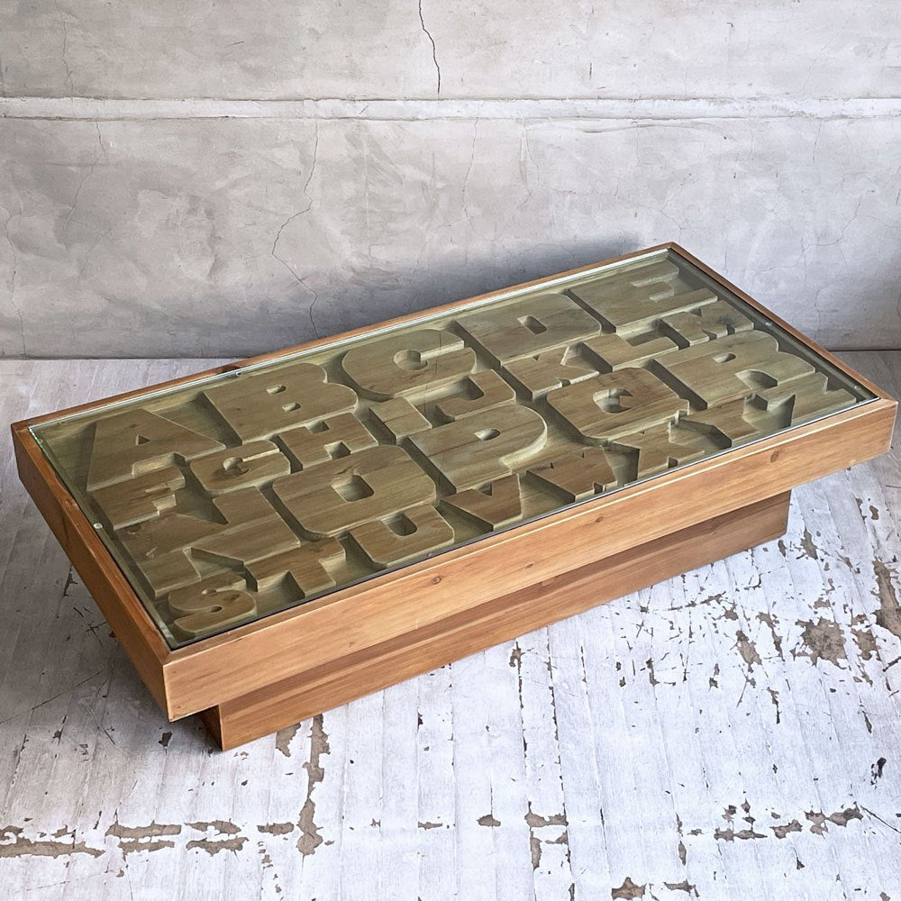 クラッシュゲート CRASH GATE ノットアンティークス Knot antiques ABC センターテーブル アルファベット ガラス 杉古材 関家具 廃番 ♪