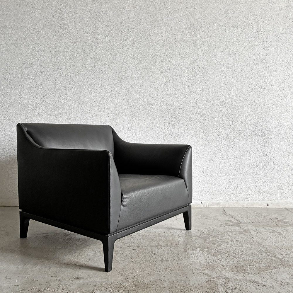 タイム＆スタイル TIME & STYLE エドワード Edward seamless sofa シームレスソファ 1人掛け ラウンジチェア 本革 ブラックレザー タモ材 廃番 A 〓