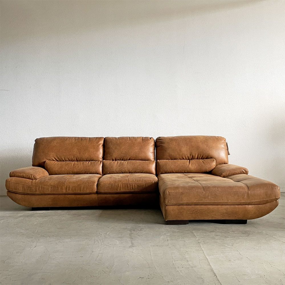 リラックスフォーム RELAX FORM トレビソ TREVISO カウチソファ 左カウチ W280cm スーパーレザーテックス オーカーブラウン 関家具 定価￥307,725- 〓