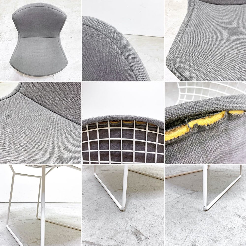 ノル Knoll 420 サイドチェア ワイヤーチェア ダイニングチェア ホワイト × グレー ファブリック フルカバー仕様 ハリー・ベルトイア ミッドセンチュリー ビンテージ ●
