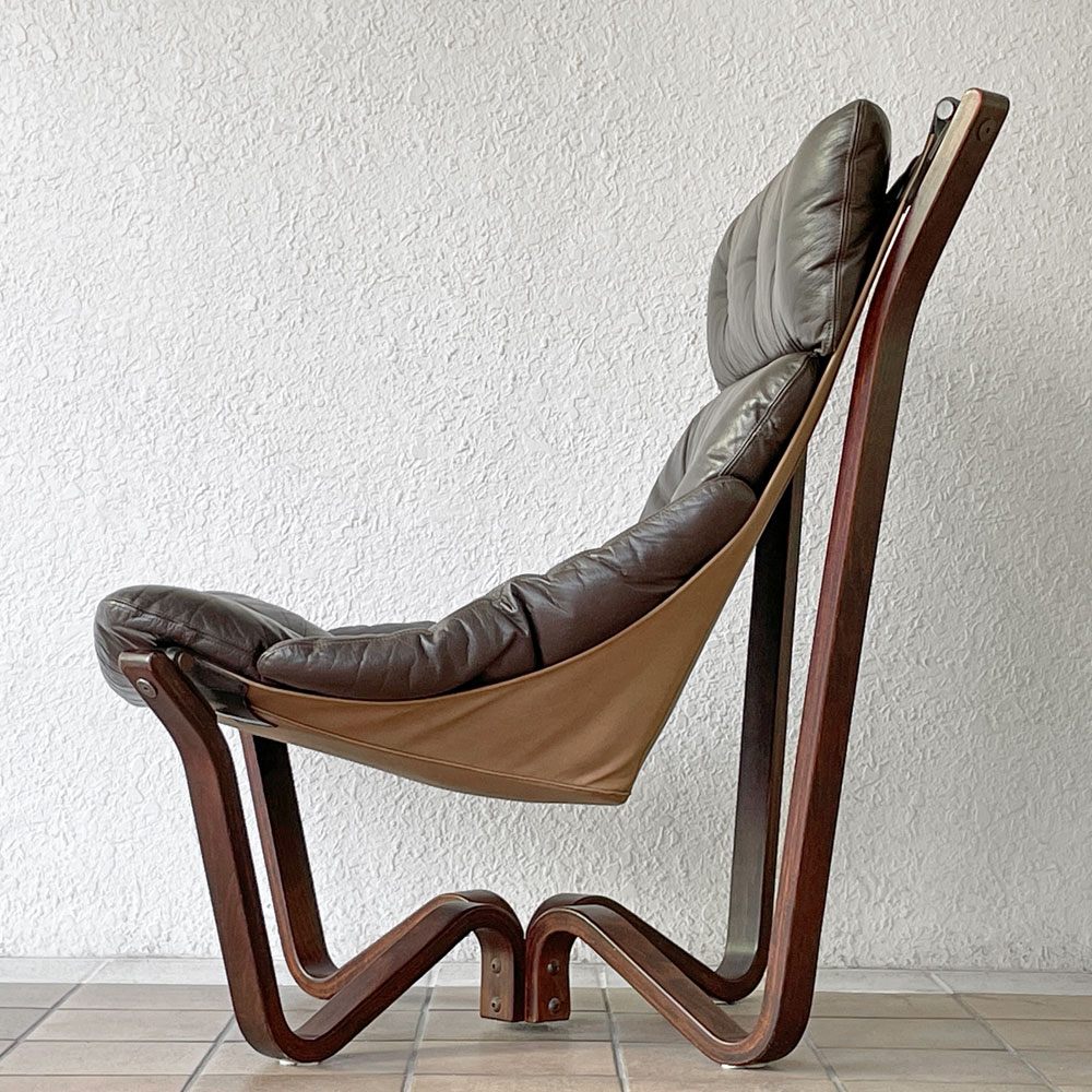 BRUNSTAD MOBELFABRIKK バイキングチェア Jim Myrstad ラウンジチェア 1Pソファ 北欧家具 本革 ビンテージ 北欧 ノルウェー ◇