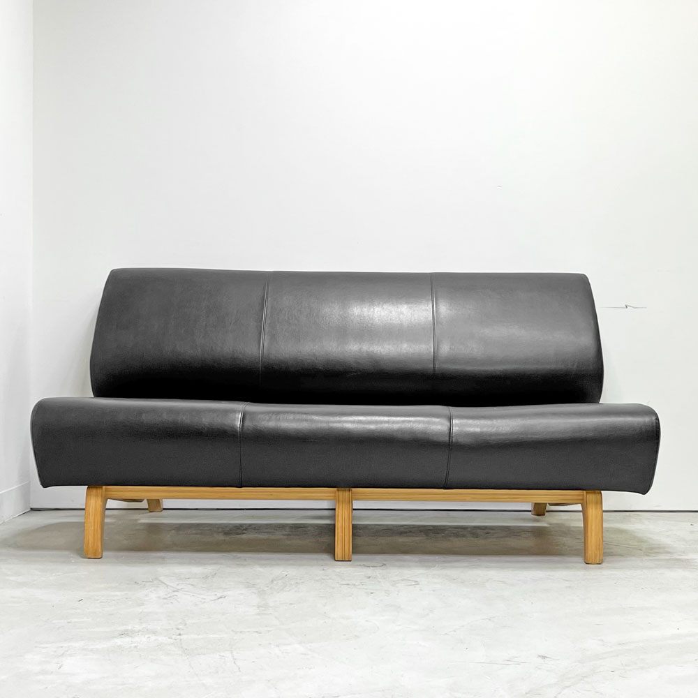 イデー IDEE カゴル ベンチソファ CAGOLE BENCH SOFA 3シーター ソファ 約160cm ブラック×シナ材共芯合板 篠本拓宏 廃盤 ●