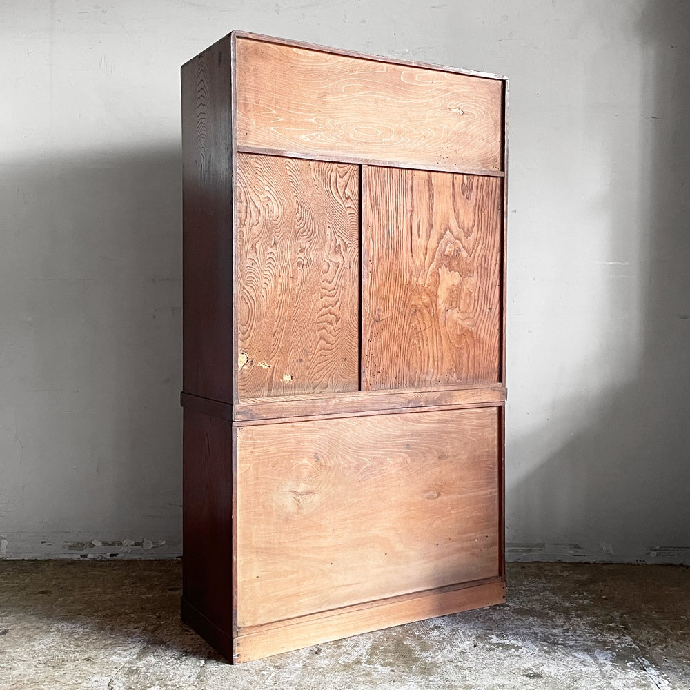 ジャパンビンテージ Japan Vintage 茶箪笥 引き戸 飾り棚 ガラス H134cm 古家具 和家具 ■
