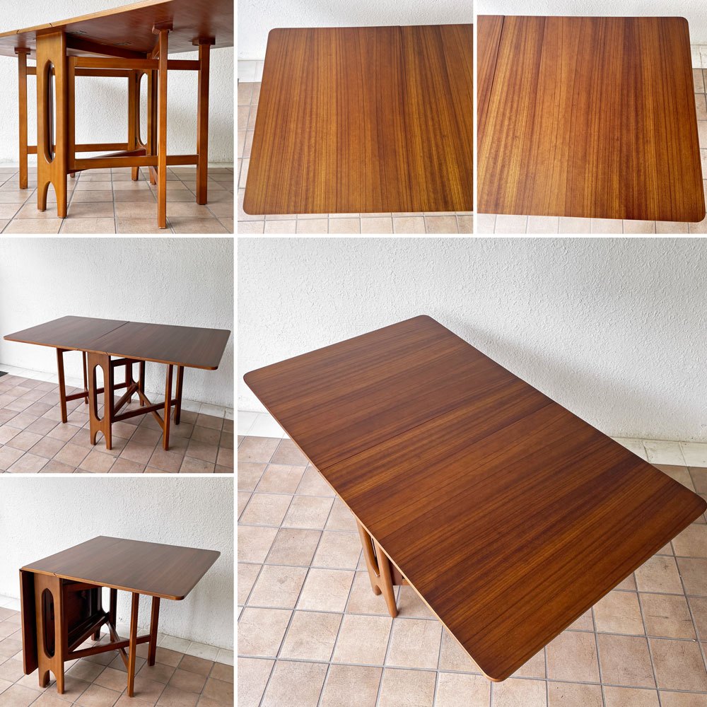 ジェンティーク Jentique ゲートレッグ テーブル gate leg table チーク材 スクエア クロスレッグ バタフライテーブル UKビンテージ 英国家具 ◇