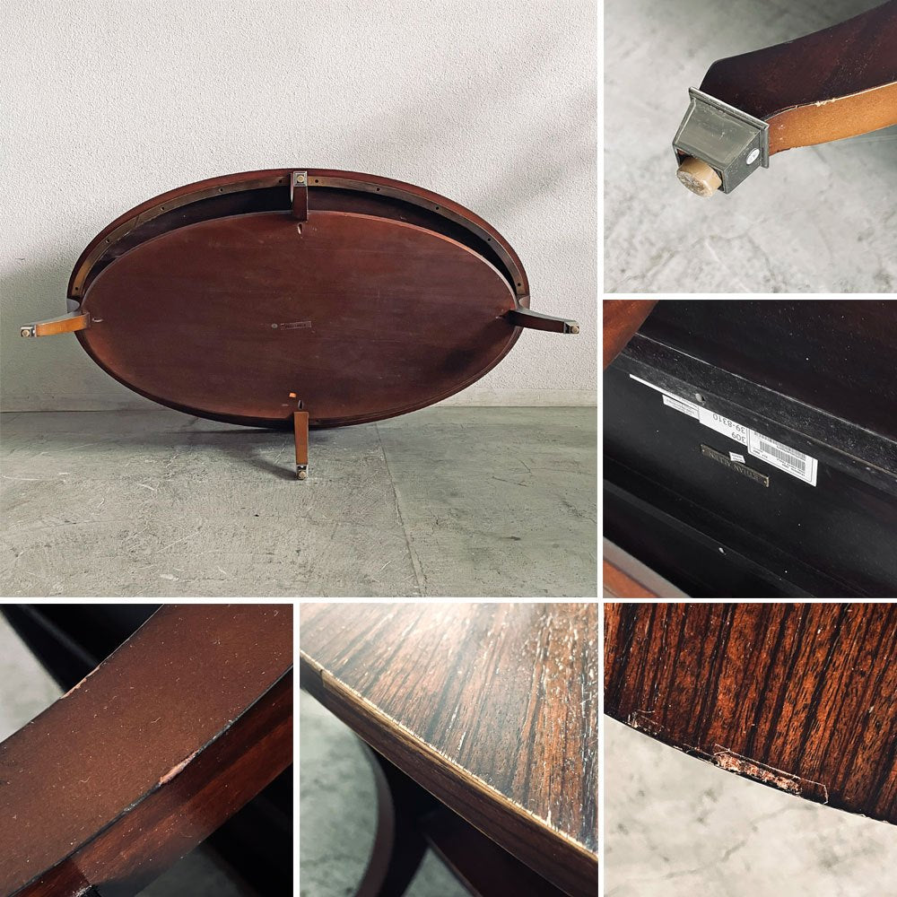 イーセンアーレン ETHAN ALLEN オーバル コーヒーテーブル センターテーブル W137cm 放射状木目 下棚付き クラシカルデザイン 現状品 〓