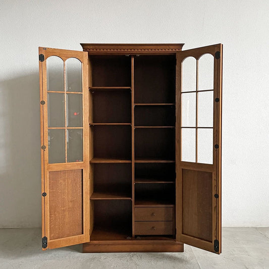 上坂木材 ブルックス Brooks ブックボード 本棚 ガラス収納棚 ナラ材 W90.5cm ヨーロピアンクラシカルスタイル IDC大塚取扱 旭川家具 〓