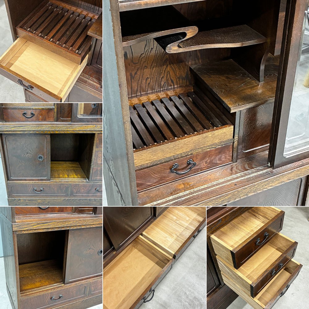 ジャパンビンテージ Japan Vintage 欅材 茶箪笥 引き戸ガラス 和家具 古家具 和家具 什器 ◎
