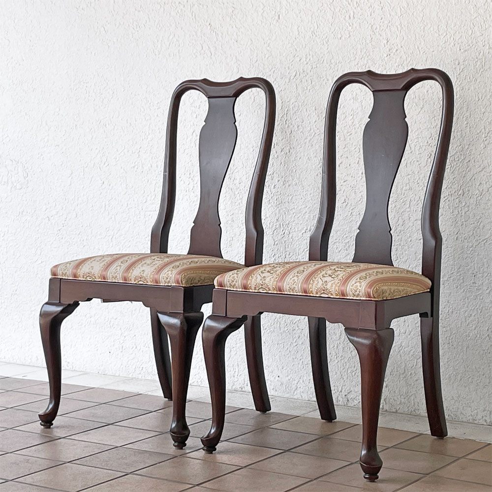 イーセンアーレン ETHAN ALLEN ビンテージ Vintage ダイニングチェア 猫脚 クラシカル クイーンアンスタイル 2脚セット ◇