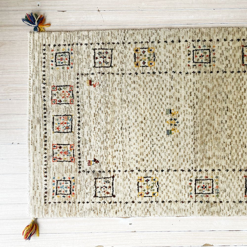 ギャッベ GABBEH ランナー キッチンマット 絨毯 玄関マット ウール ナチュラルカラー トライバルラグ イラン ★