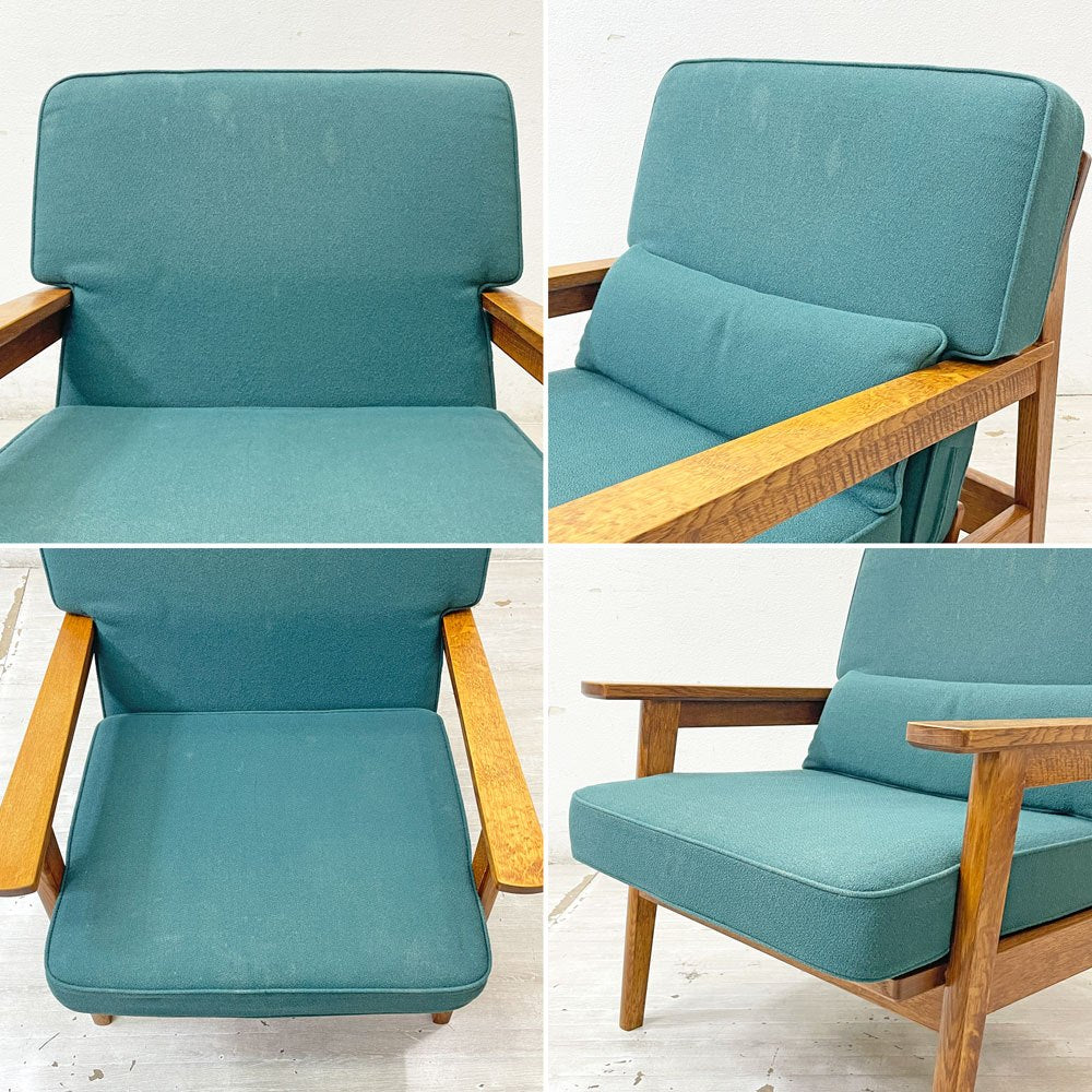 スタンダードトレード STANDARD TRADE Wood Frame Sofa SFA-03C-1p 一人掛けソファ ブルーグリーン ファブリック オーク無垢材 定価：¥240,000- ●