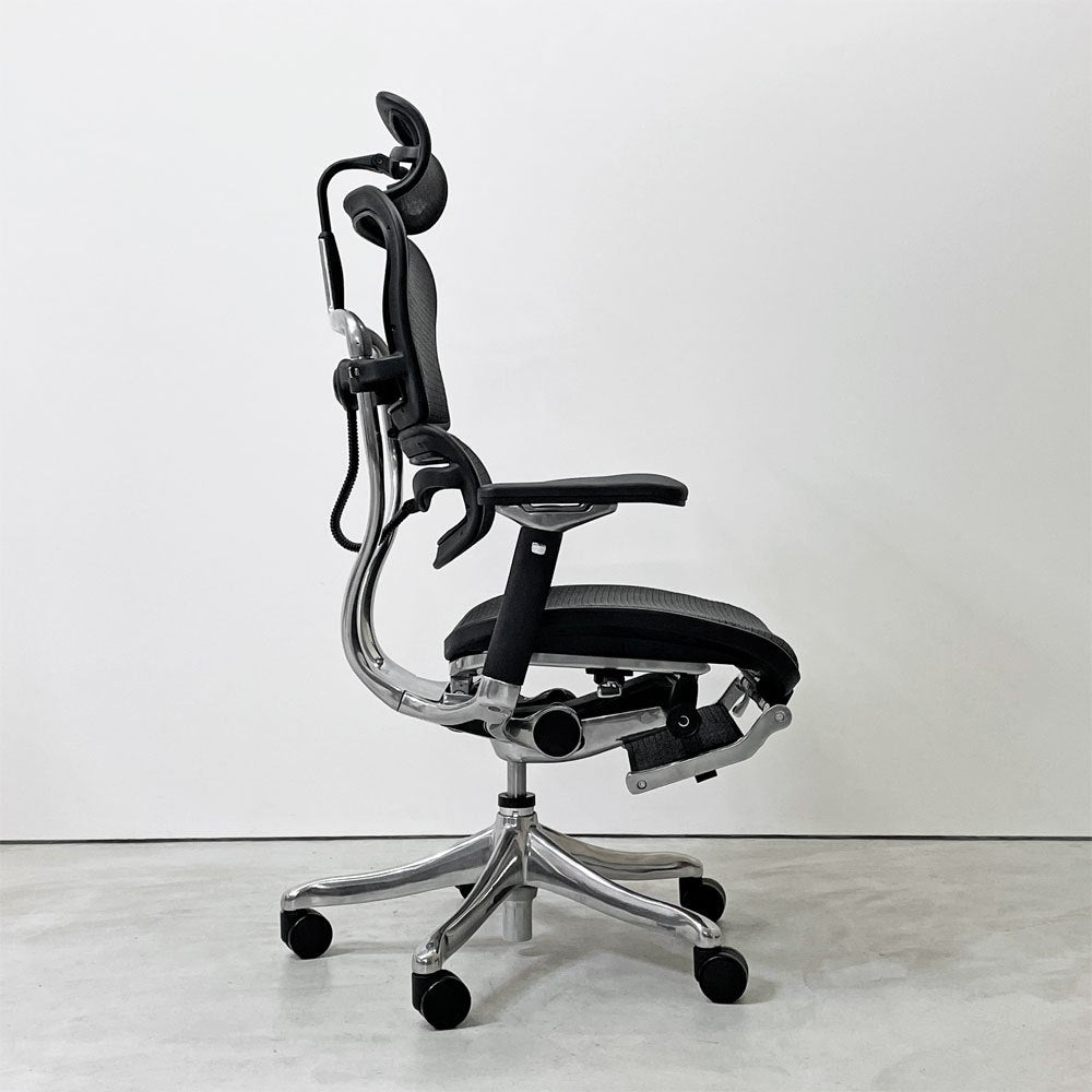 エルゴヒューマン Ergohuman エルゴヒューマンチェアプロ EHPーLPL KM-11 デスクチェア 収納式オットマン エラストメリック・メッシュ アルミダイキャスト ●