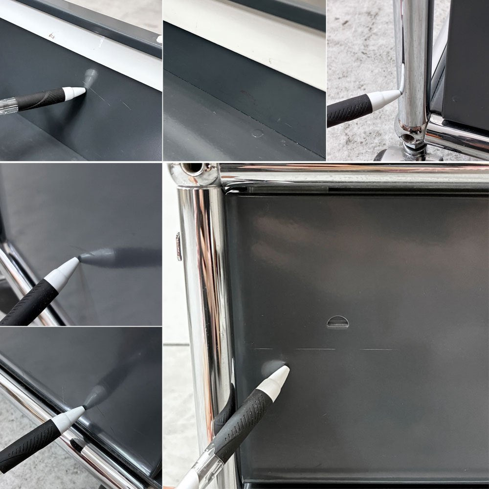ユーエスエムハラー USM Haller モジュラーファニチャー Modular Furniture デスクワゴン キャビネット ロールボーイ 3ドロワー アントラサイト 鍵付き ●