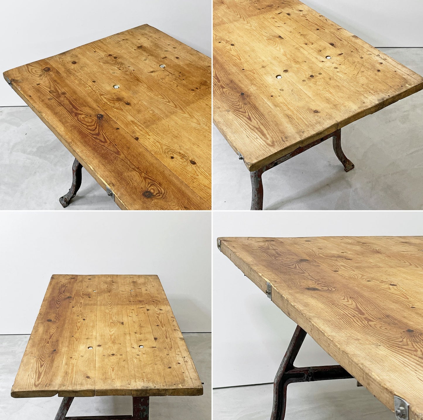 ビンテージ Vintage ワークテーブル アイアン×古材天板 ファクトリーテーブル  作業台 店舗什器 リメイク家具 インダストリアル ●