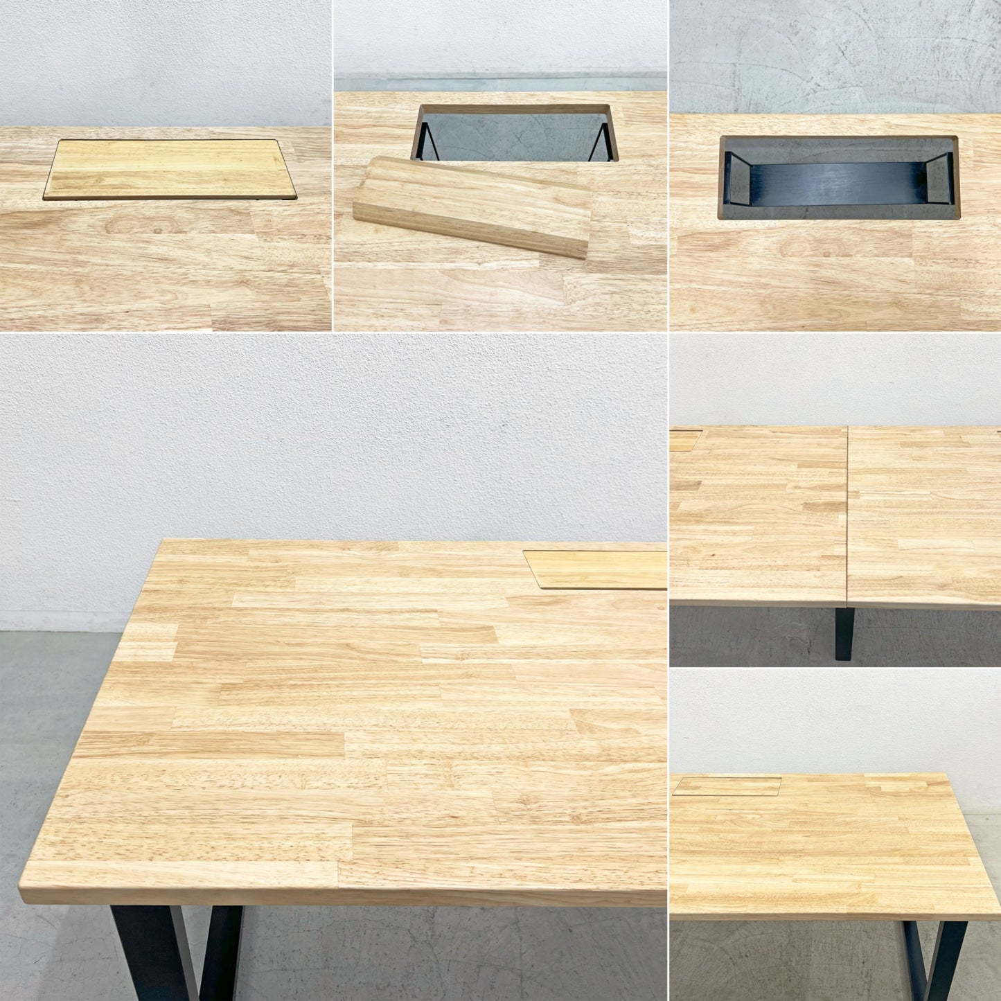 かなでもの KANADEMONO ザ・テーブル THE TABLE デスク ラバーウッド無垢材 W300 x D70cm スチール スクエアレッグ ブラック 配線孔 〓
