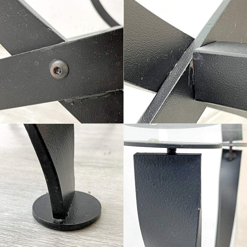 アイアンフレーム ガラストップ ダイニングテーブル クロスレッグ インダストリアルデザイン W159cm ●