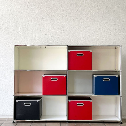 ユーエスエムハラー USMハラー USM Haller モジュラーファニチャー キャビネット シェルフ 2列3段 オープン×6 W152×H109cm 純正パスコボックス5個付 ◇