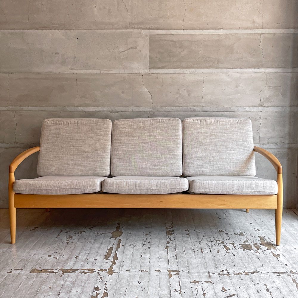 宮崎椅子製作所 ペーパーナイフソファ Paper Knife Sofa 3P 3人掛け W168cm ブナ無垢材 ファブリック Bランク ベージュ カイ・クリスチャンセン 定価：￥379,280- ♪