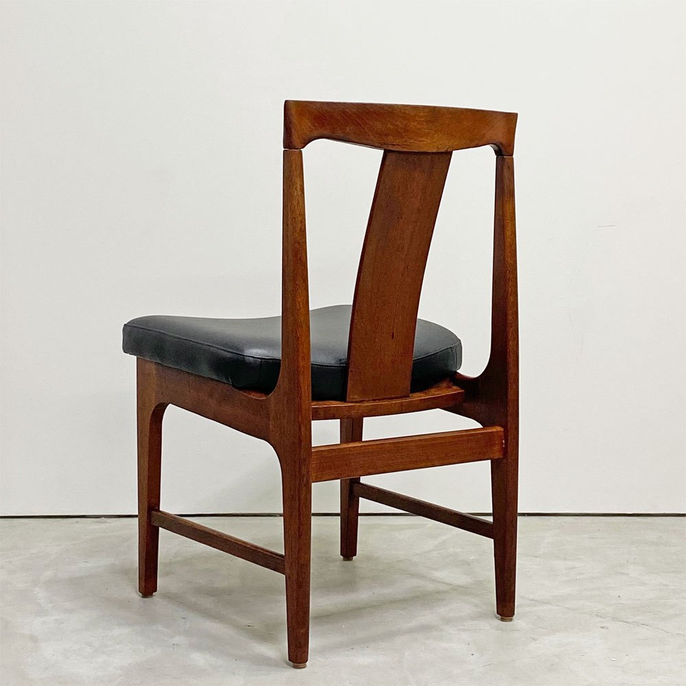 ビンテージ Vintage チーク材 ダイニングチェア サイドチェア PVCレザー ブラック 北欧モダンスタイル B ●