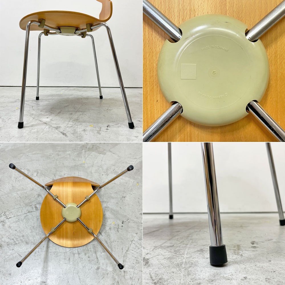 フリッツハンセン Fritz Hansen アントチェア 4本脚 ナチュラルビーチ ラッカー アルネ・ヤコブセン 北欧家具 E ●