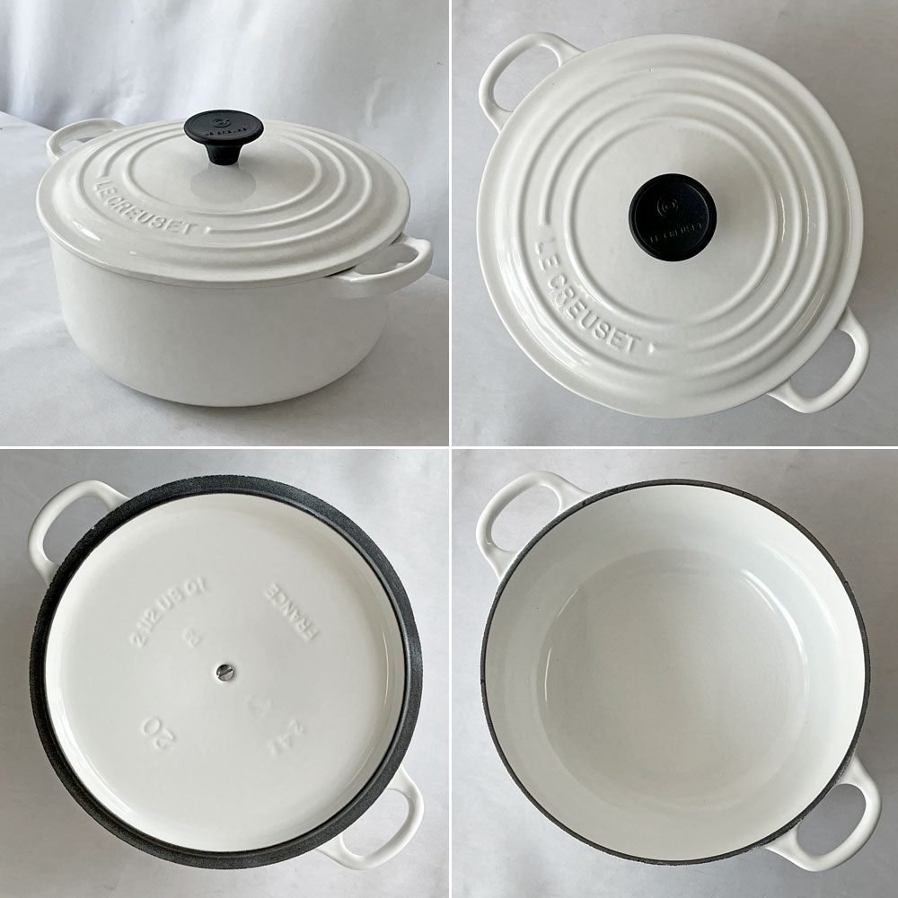ルクルーゼ LE CREUSET ココットロンド 両手鍋 20cm ホワイト 鋳鉄 ホーロー 琺瑯 フランス ◇