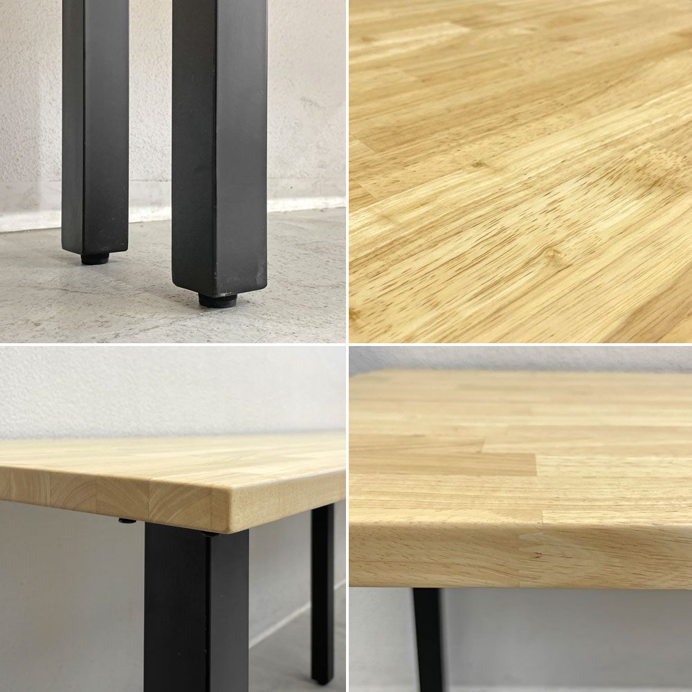 かなでもの KANADEMONO ザ・テーブル THE TABLE デスク ラバーウッド無垢材 W250xD70cm スチール スクエアバーレッグ ブラック B 〓