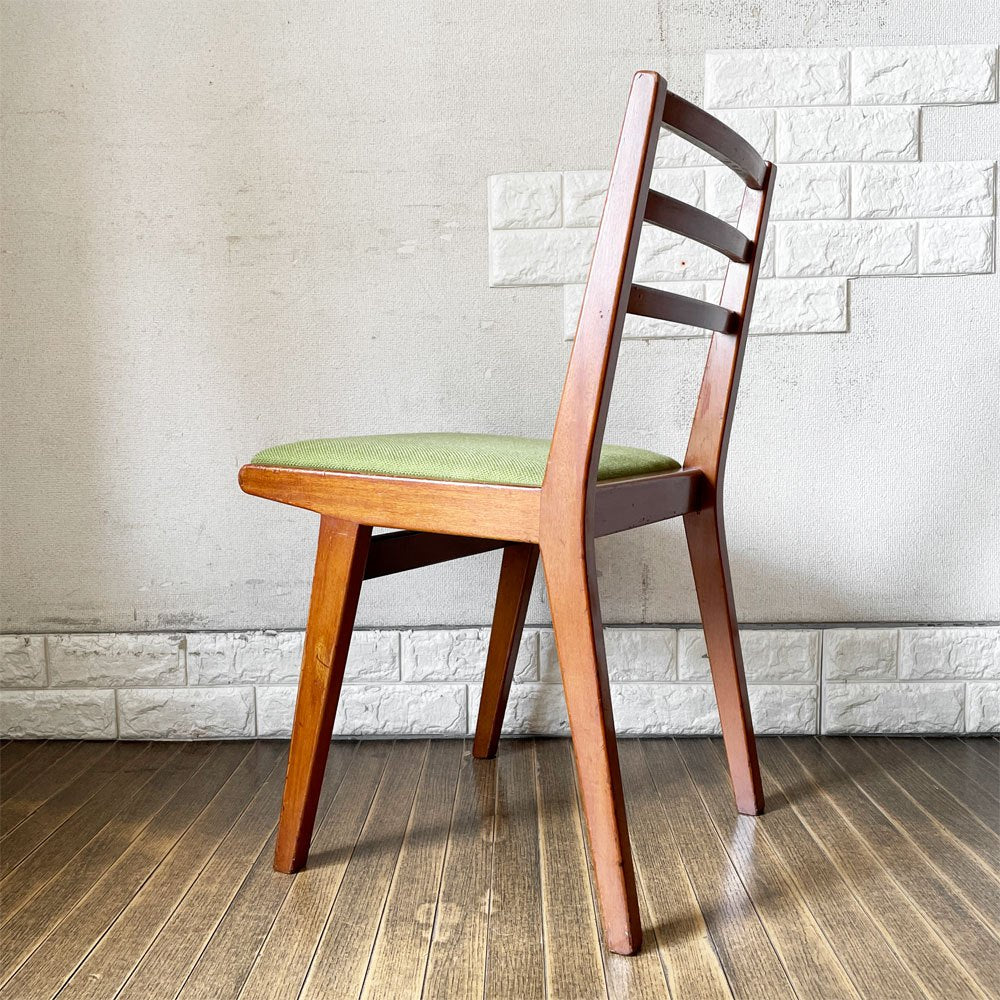 UKビンテージ Vintage ラダーバック ダイニングチェア ファブリックシート ライトグリーン系 座面張替済 英国家具 ◎