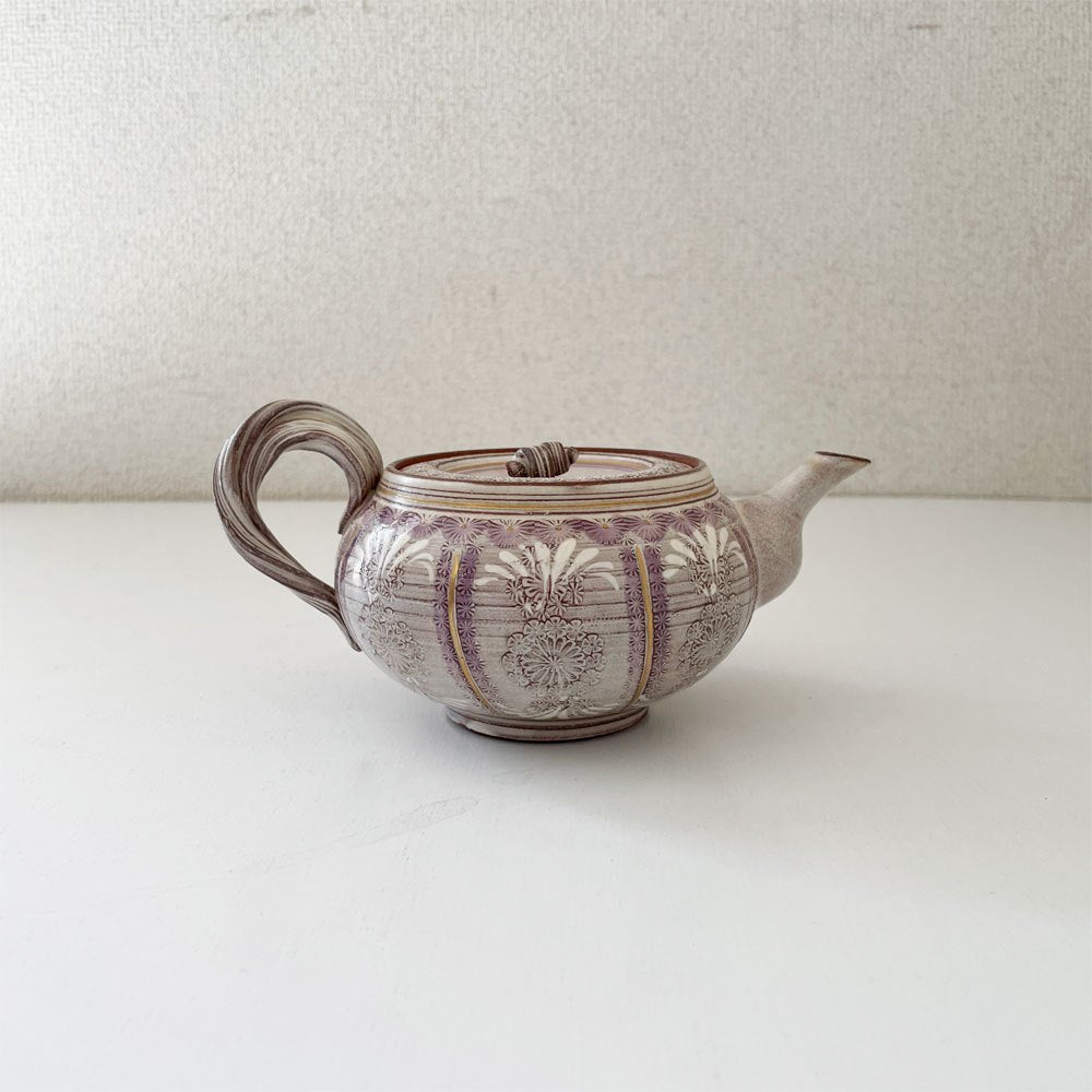 清水焼 森里陶楽 紫彩華紋急須 W17.5cm 伝統工芸 ◎