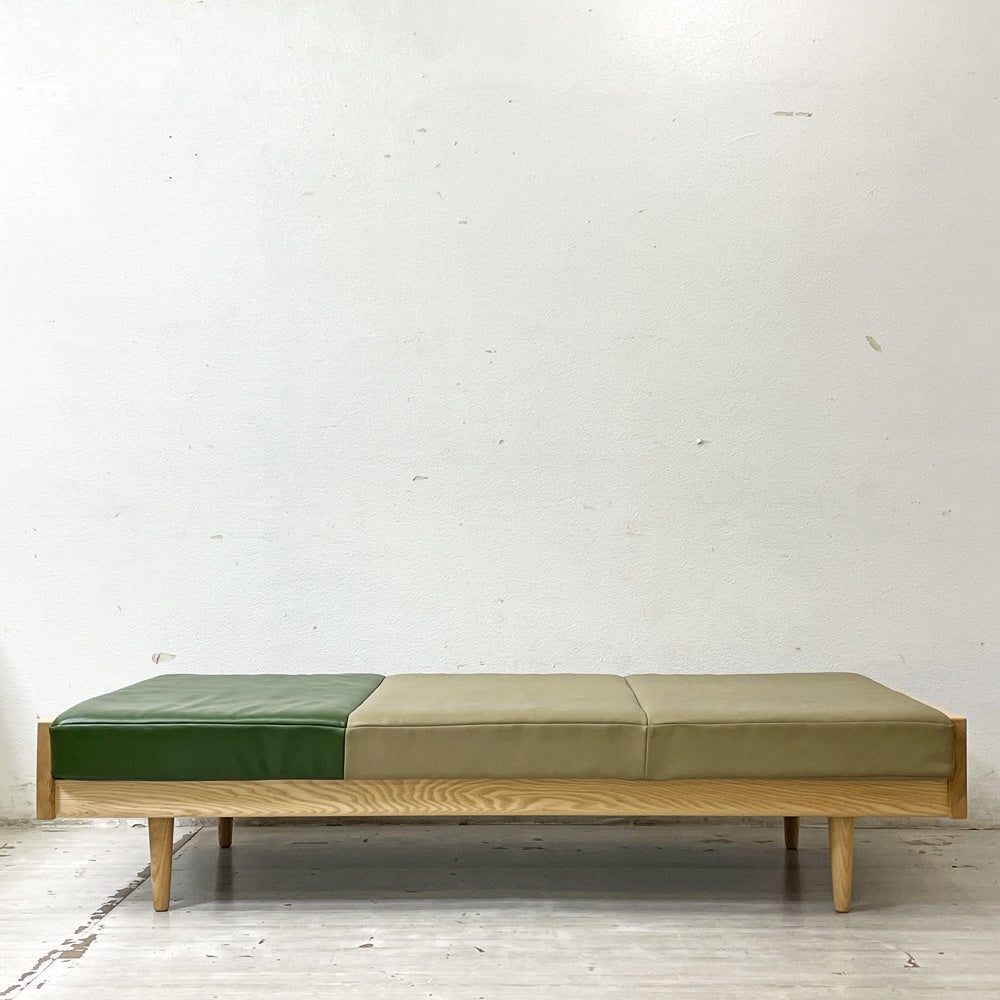 グラフ graf × 相合家具 SOGO デイベッドベンチ Day bed bench ホワイトアッシュ材 レザー w171cm ●