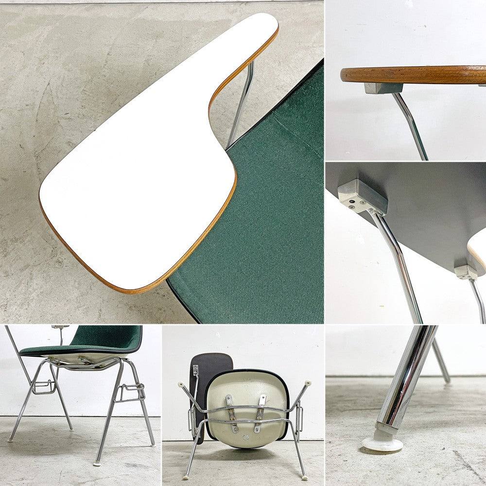 ハーマンミラー Herman Miller サイドシェルチェア セカンド 2nd ビンテージ アプホルスター スクールベース スタッキングベース 肘掛けテーブル付 イームズ ミッドセンチュリー G ●