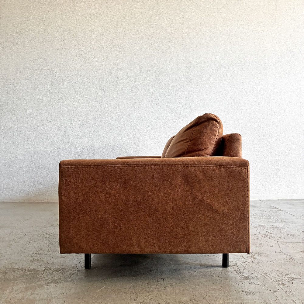 ジャーナルスタンダードファニチャー j.s.F ピーエスエフカウチソファ PSF COUCH SOFA 3人掛けソファ＆オットマン レザー調  W210cm コンセント＆USB充電口付 定価￥165,000- 〓