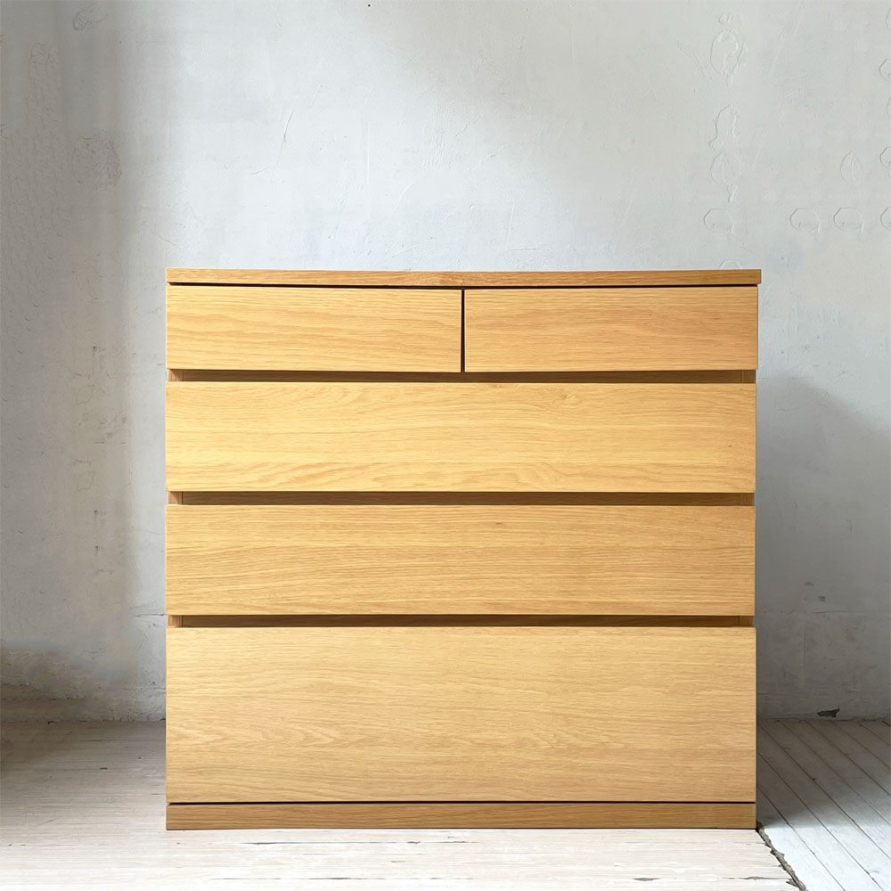 無印良品 MUJI オーク無垢材 木製チェスト 収納家具 4段5杯 ナチュラル シンプルデザイン W88cm ★