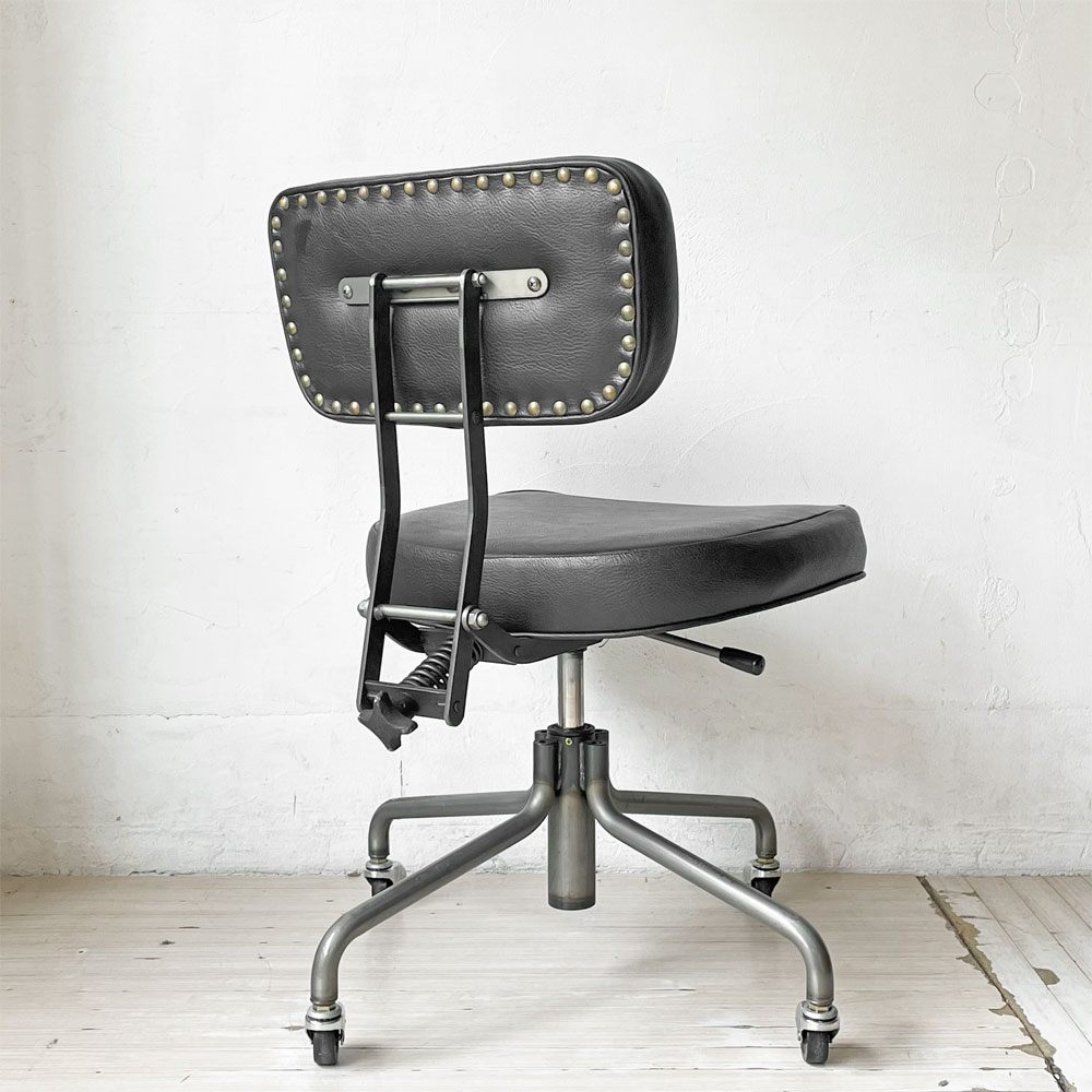 トラックファニチャー TRUCK FURNITURE デスクワークチェア DESKWORK CHAIR アームレス 牛革 ブラック 回転式昇降 参考定価 ￥161,700- ★