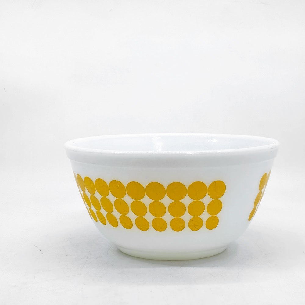 オールドパイレックス OLD PYREX ニュードット ミキシングボウル Φ18.5cm ホワイト イエロー 耐熱ミルクガラス USビンテージ ●