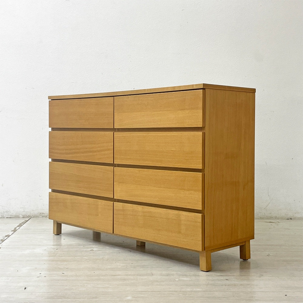 無印良品 MUJI タモ材 ワイドチェスト 箪笥 抽斗8杯 W120cm ナチュラル シンプルデザイン 廃番 ●