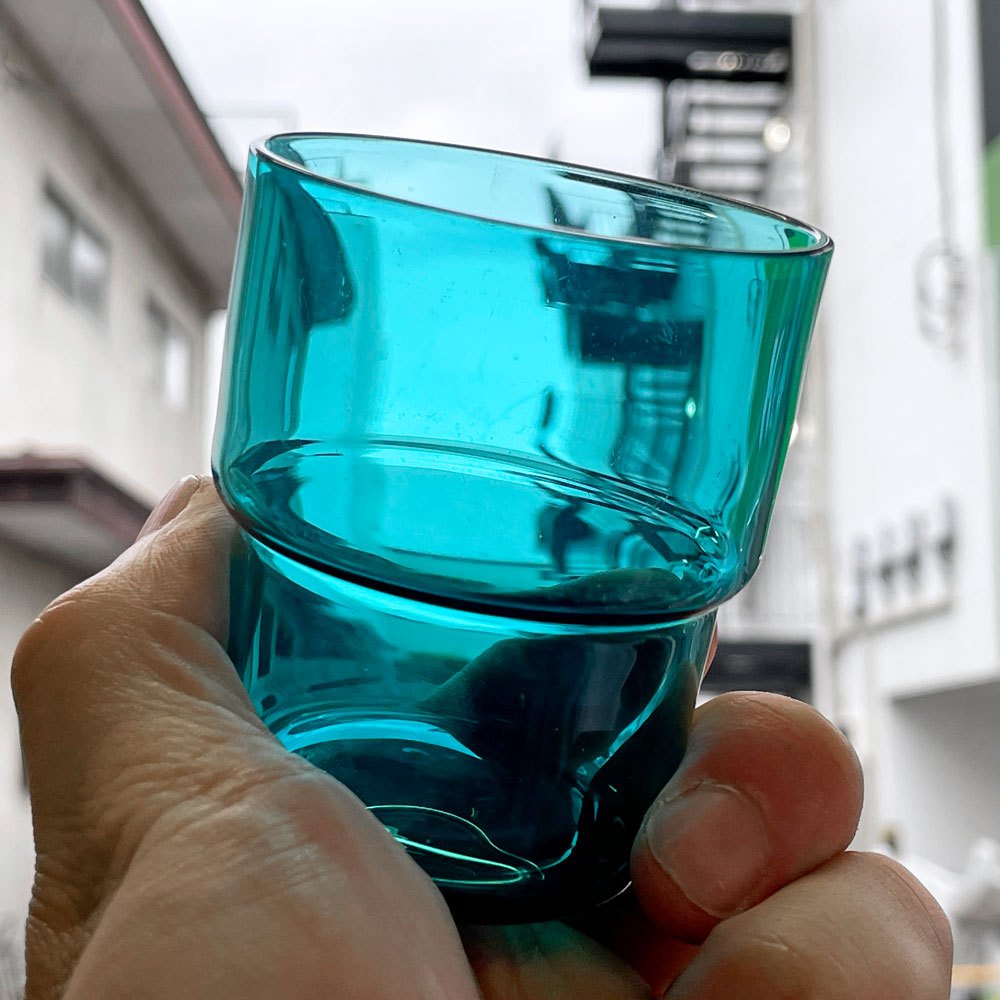 ヌータヤルヴィ Nuutajarvi #1718 スタッキンググラス Sサイズ H7.5cm サーラ・ホペア ターコイズ ビンテージ ◇