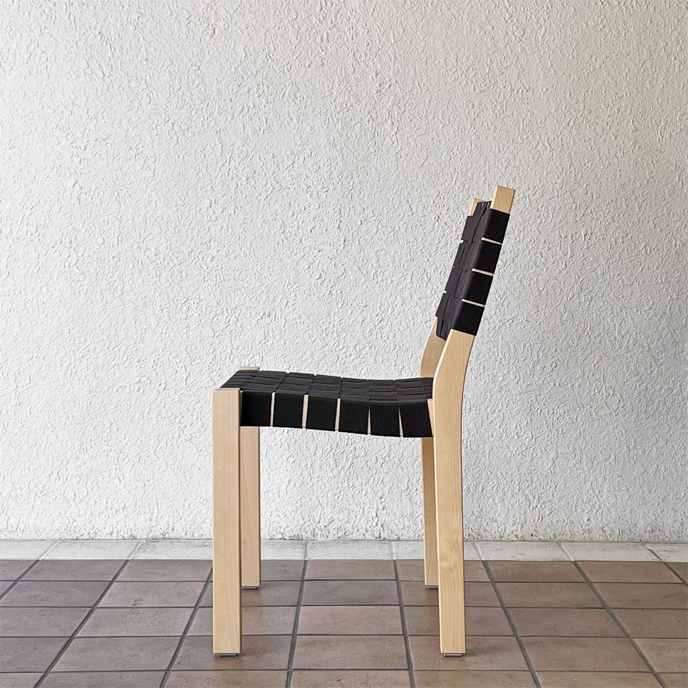 アルテック artek 611 スタッキングチェア ダイニングチェア バーチ材 ウェービングテープ ブラック アルヴァ・アアルト Alvar Aalto フィンランド 北欧家具 美品 B ◇