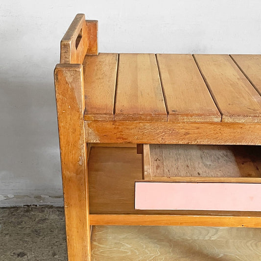 ビンテージ vintage 木製キッチンワゴン トロリー ドロワー＆トレイ付き ナチュラルスタイル ■