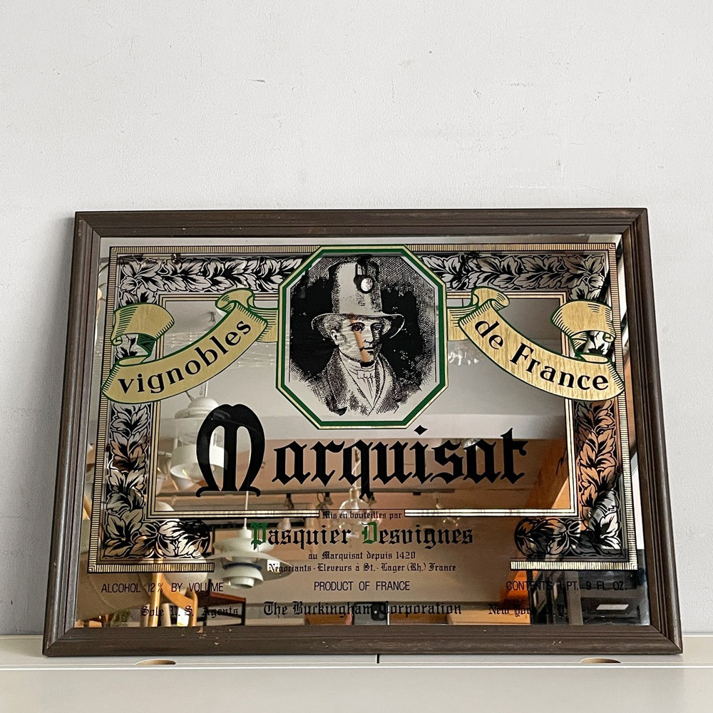 マルキザ marquisat フランスワインメーカー ワインパブミラー ウォールミラー 壁掛け鏡 ウッドフレーム ビンテージ ■