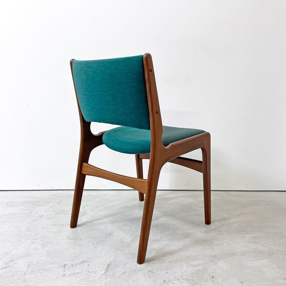 アンダーストルップ Anderstrup Mobelfabrik ダイニングチェア Model 89 チーク材 ファブリックシート グリーン系 エリック・バック Erik Buch デンマーク ビンテージ 北欧家具 ●