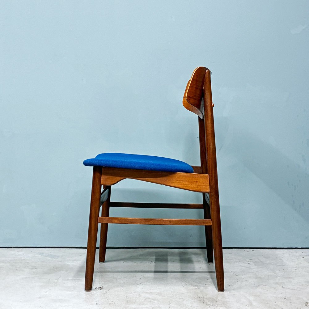 北欧ビンテージ Scandinavian vintage ダイニングチェア チーク材 ファブリック ブルー 北欧家具 ◎