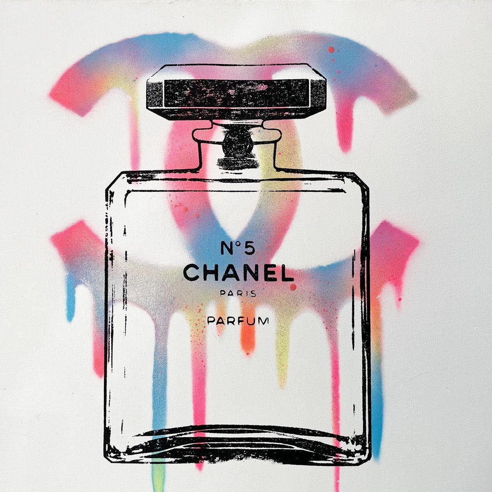 シェーン・ボーデン  Shane Bowden 「Cosmopolitan」 シャネル CHANEL N°5 香水 モノグラム ミクストメディア アートパネル キャンバスアート フレーム付き ★