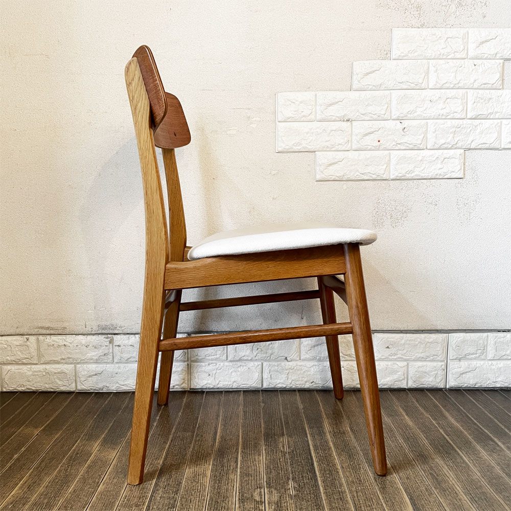 デンマークビンテージ Danish Vintage チーク材×オーク材 ダイニングチェア ファブリック座面 オフホワイト系 北欧家具 talo取扱 ◎