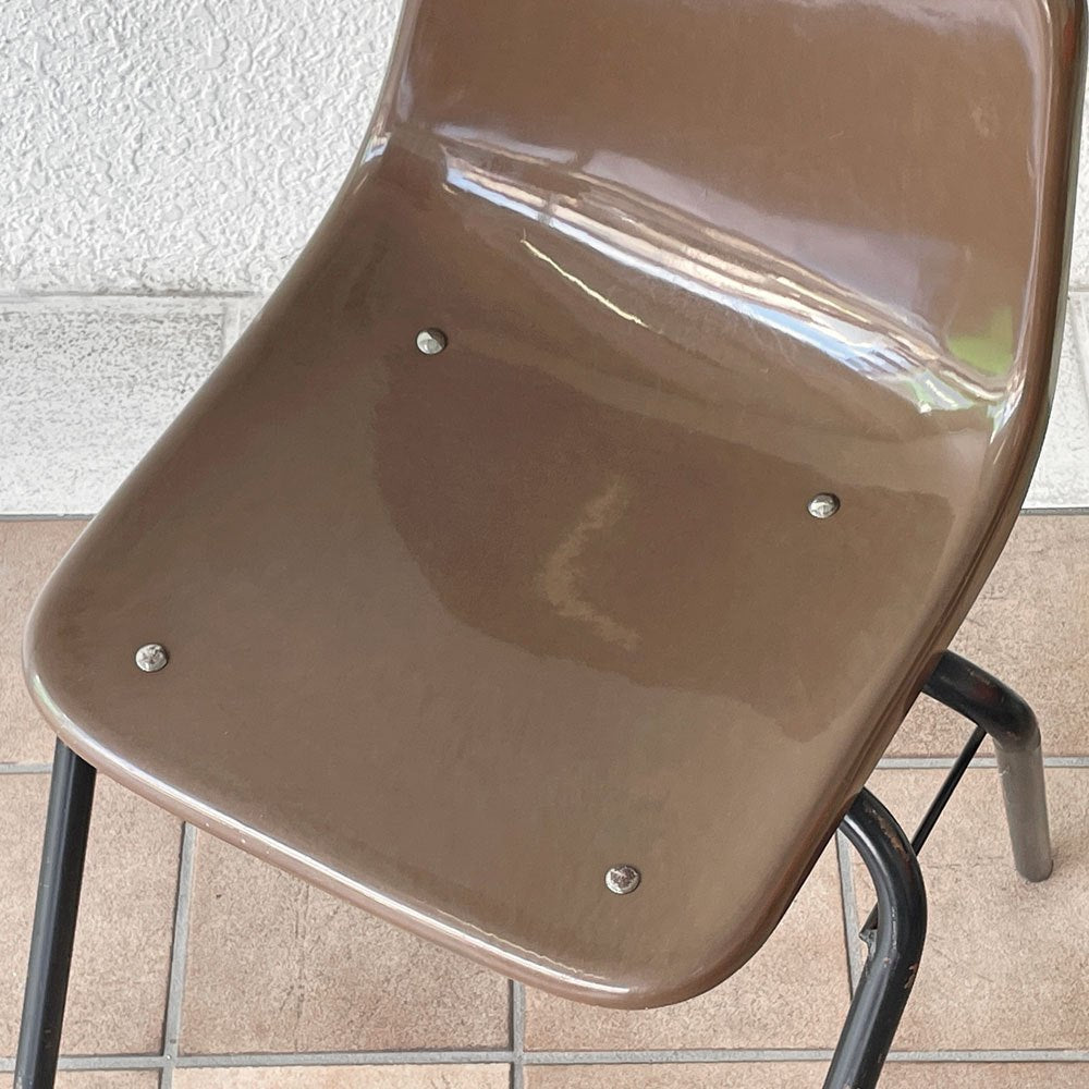 コトブキ KOTOBUKI スタッキングチェア FRP製 シェルチェア スチール脚 ブラウン 剣持勇デザイン ビンテージ ジャパニーズミッドセンチュリー B ◇