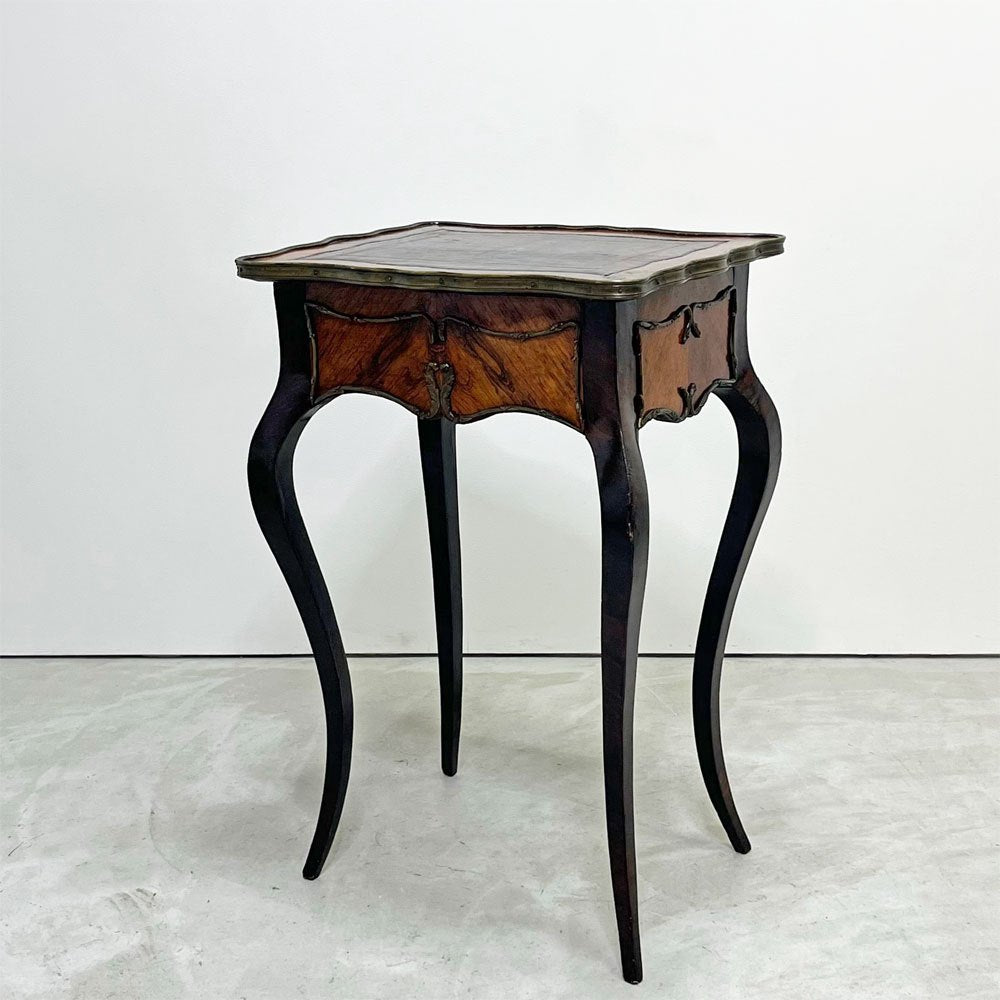 UKアンティーク Antique 猫脚 サイドテーブル 1ドロワー  ウォールナット レザー張り天板 1880年代 クラシカル 英国家具 ●