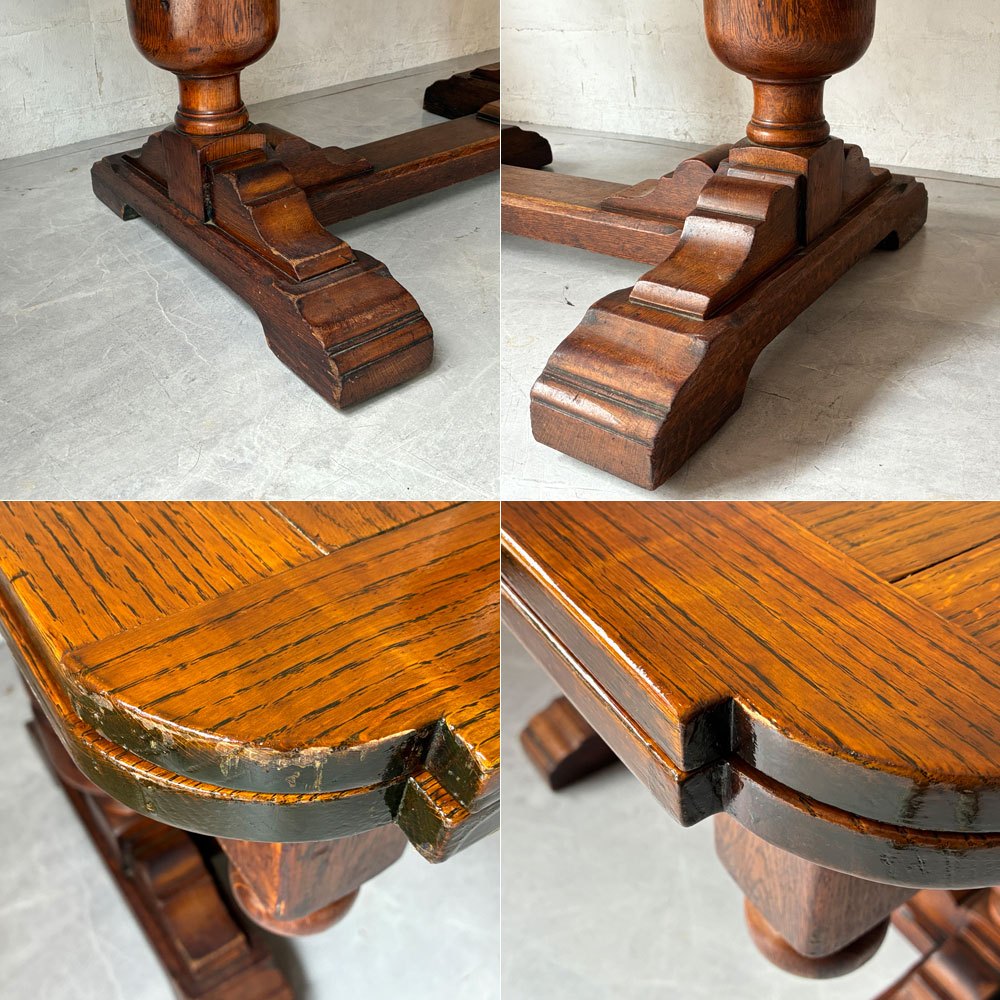 UKビンテージ Vintage ドローリーフテーブル 伸長式 オーク材 ビッグバルボスレッグ 英国家具 アンティーク ★