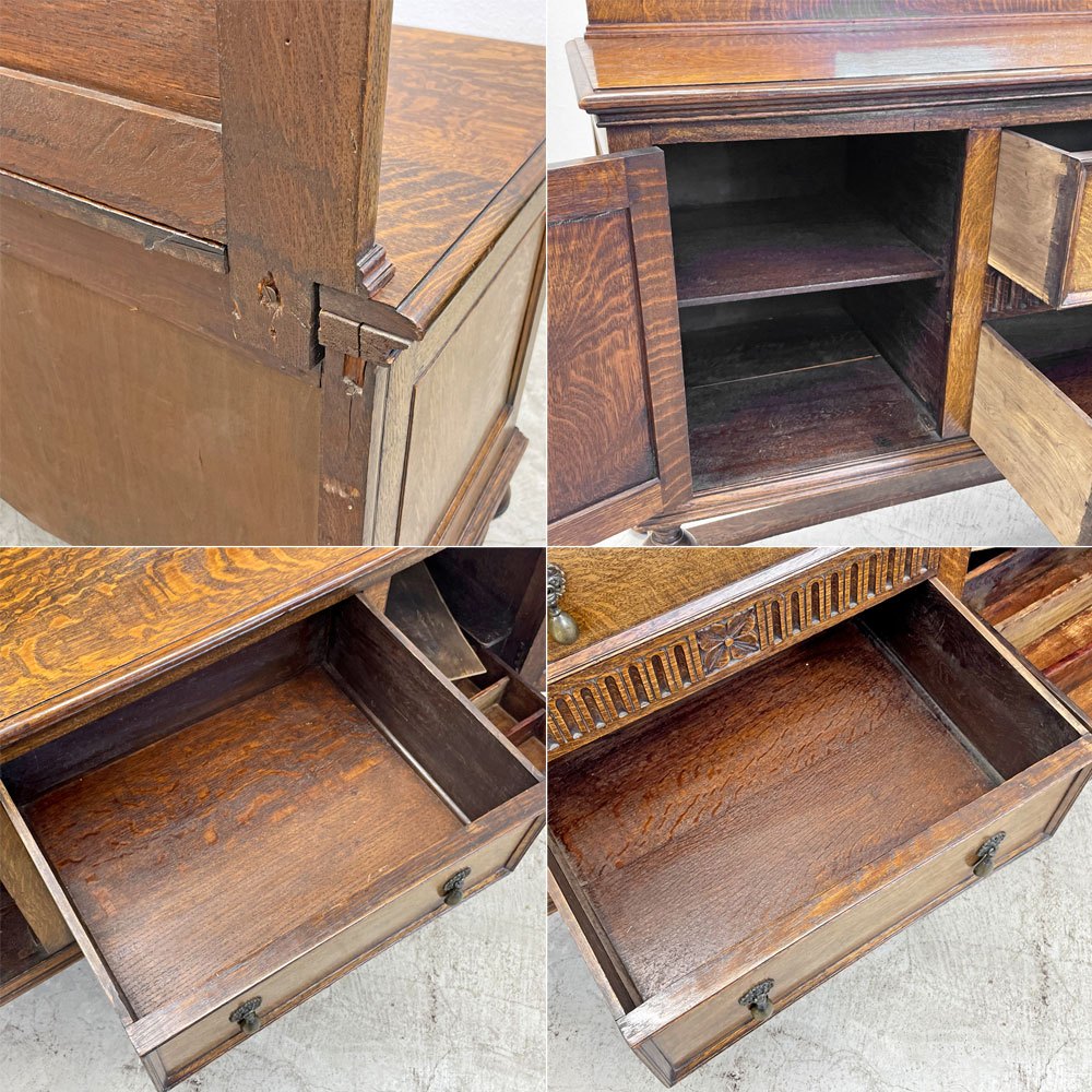 UKビンテージ オーク材 ミラーバック サイドボード Oak Mirror back Sideboard cabinet 英国家具 アンティーク イギリスビンテージ 〓