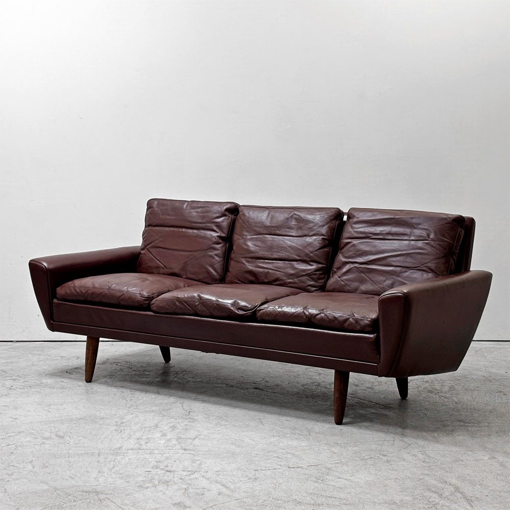 ヴァイエンポルスターモベル Vejen Polstermøbelfabrik Model 64 3シーター ソファ 本革 ローズウッド ゲオルグ・タムス Georg Thams デンマーク ビンテージ 希少 ●