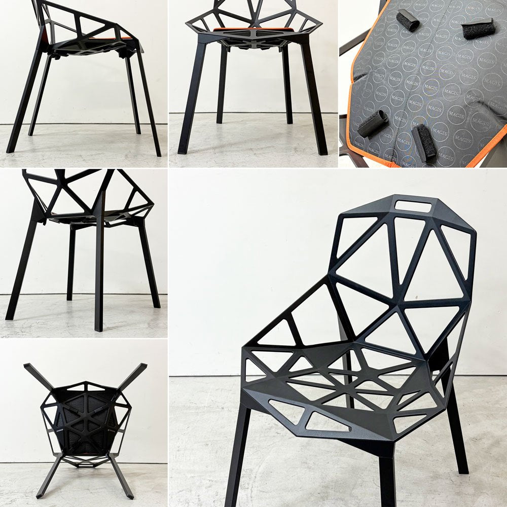 マジス MAGIS チェアワン CHAIR ONE ダイニングチェア コンスタンチン・グルチッチ スタッキング 屋外使用可 ブラック × オレンジ シートクッション付 イタリア ●