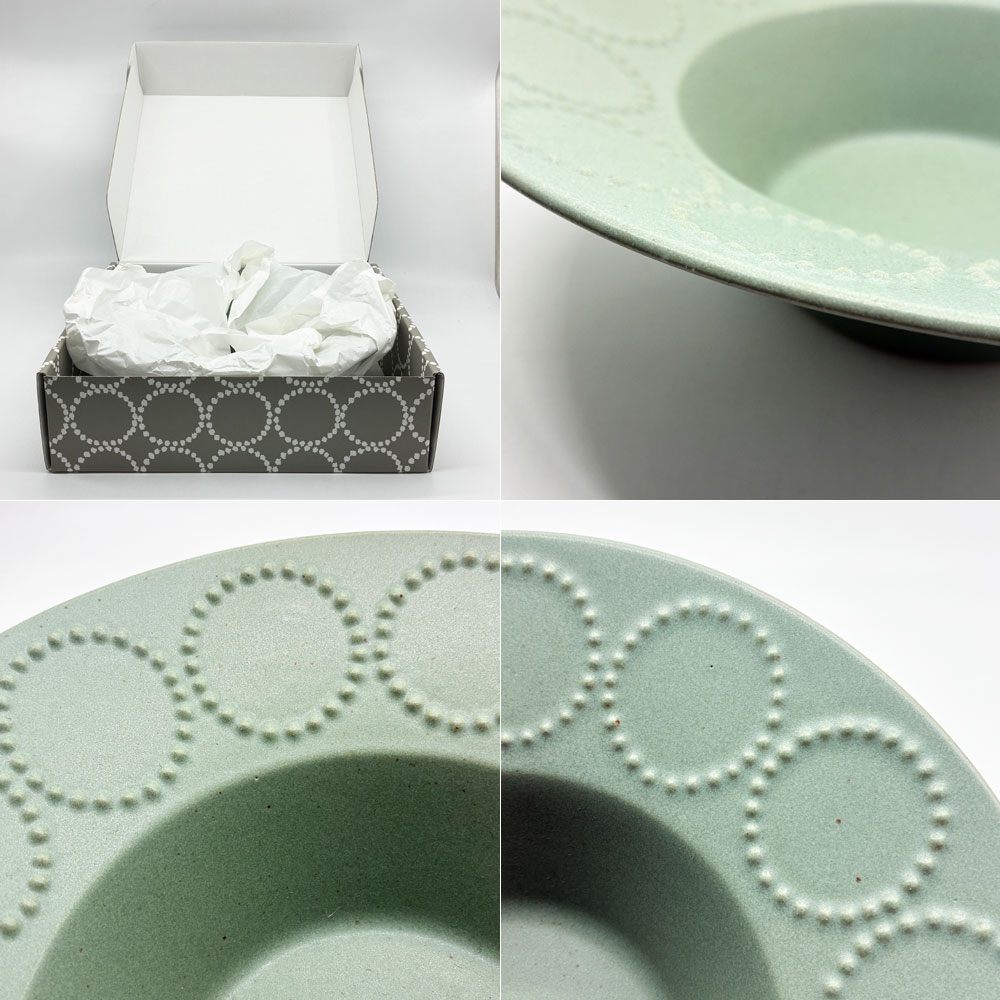 ミナペルホネン mina perhonen タンバリン グリーン 深皿 陶器 ハンドメイド ●