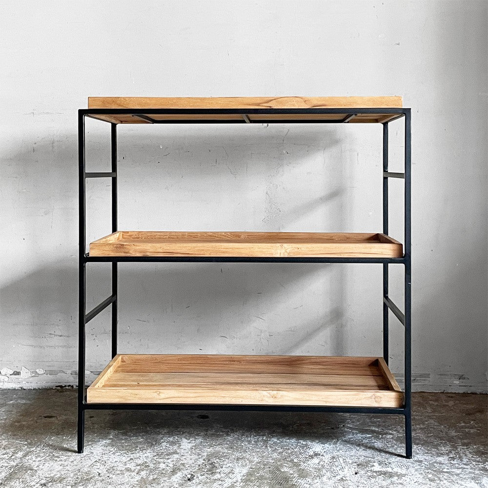 イデー IDEE ジャティ トゥア シェルフ JATI TUA SHELF M オープンシェルフ 3段 オールドチーク無垢材 ブラックスチールフレーム W76cm インダストリアル 定価￥119,900- ■